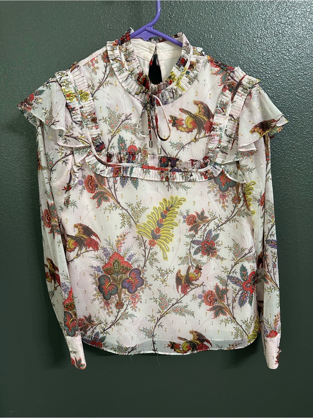 Ted Baker London Cream Floral Ruffle High-Neck Blouse